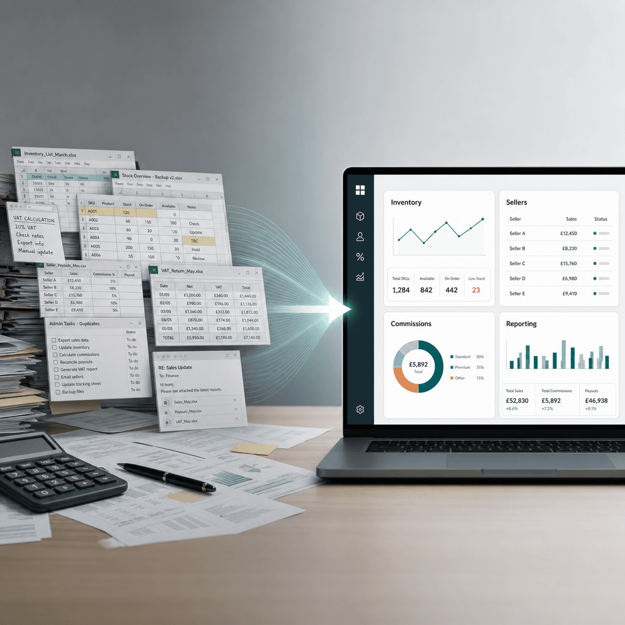Manual spreadsheets and scattered admin work becoming one trusted operating dashboard.