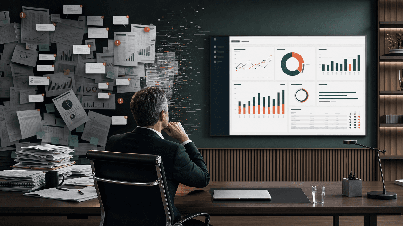 A business leader moving from scattered reports and conflicting information to one clear operating dashboard.