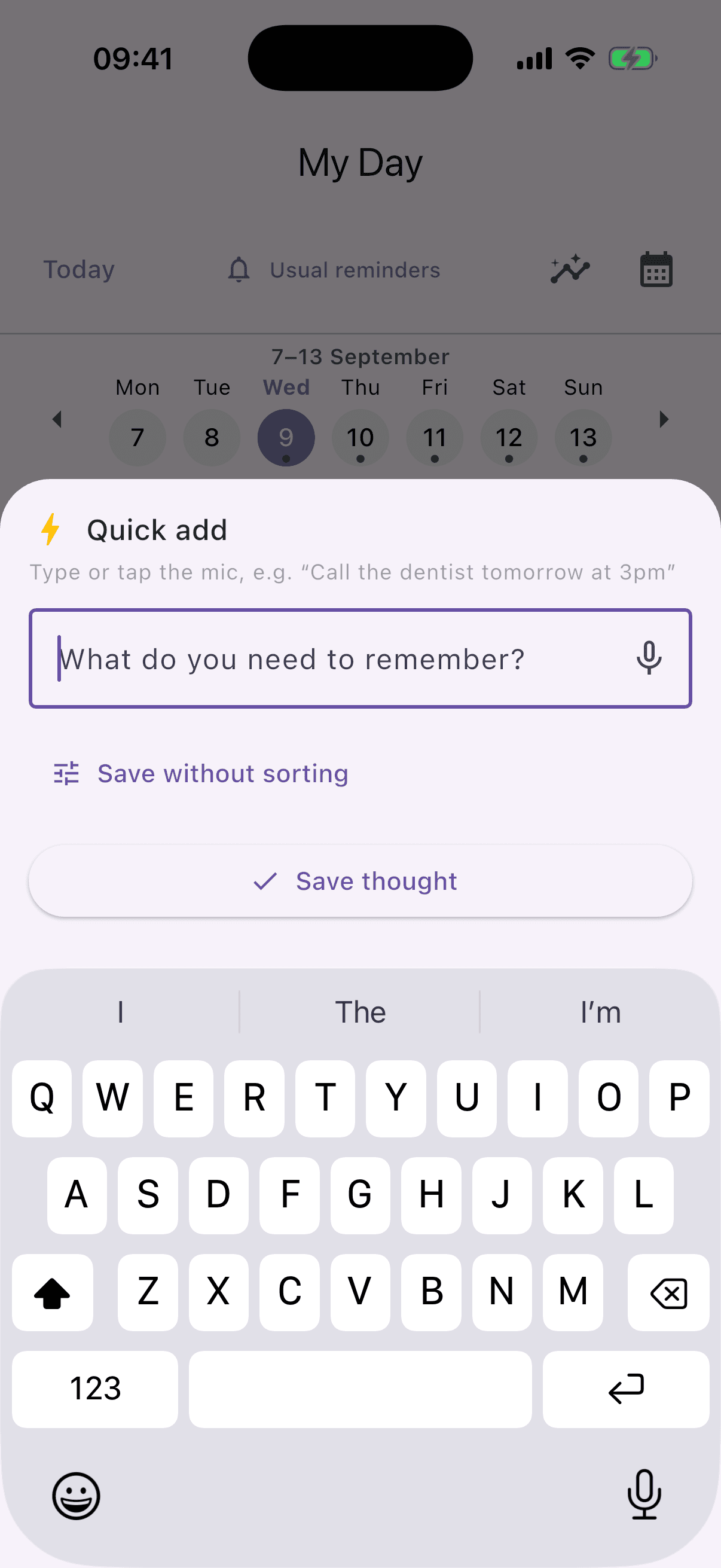 StillMinds Quick Add screen